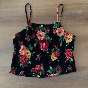 Black Spaghetti Strap Crop Top with Flowers